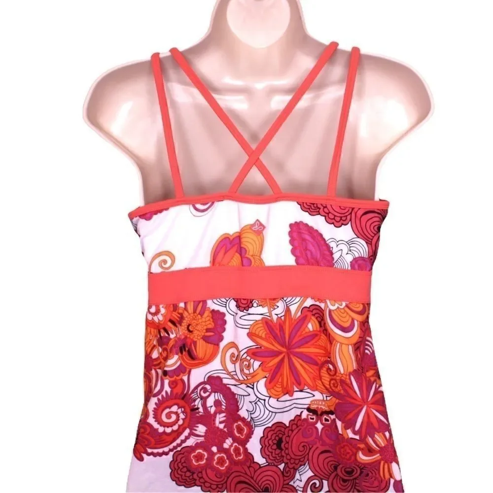 PrAna Athleisure Summer Tank Top Paisly Floral in Maroon Orange Print Sz. Small